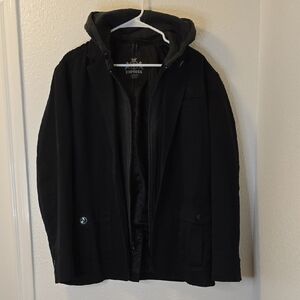 Express Men’s Black Jacket with Dark Gray Hooded Detachable Liner